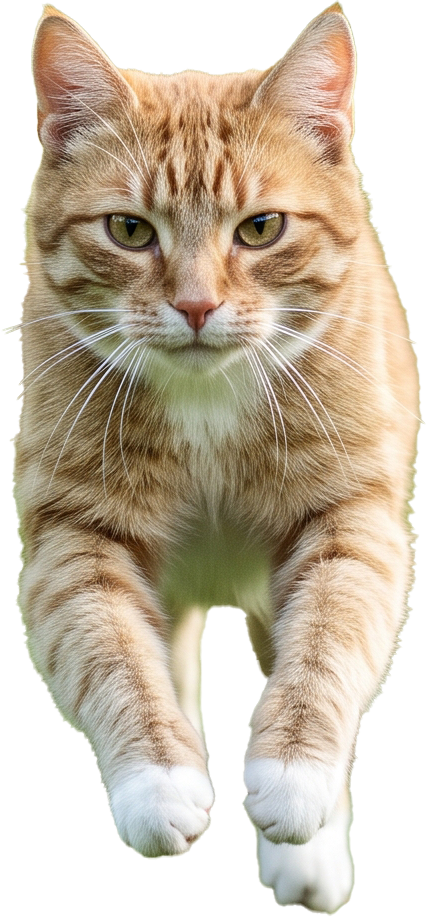 An orange tabby cat reaching toward the camera